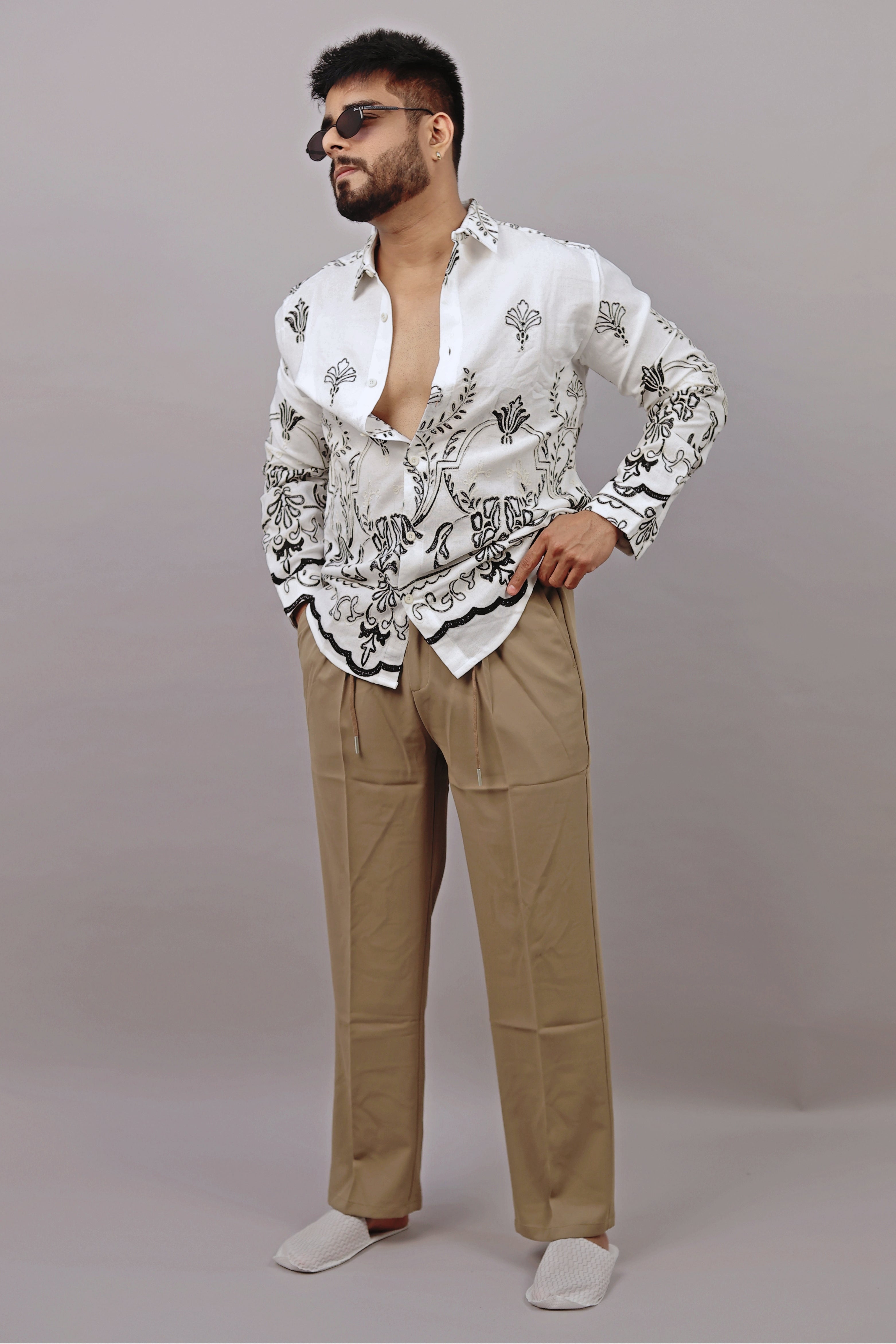 Beige Straight Fit Pants