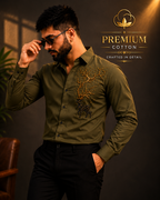 Premium Cotton Embroidered Green Shirt