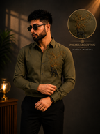 Premium Cotton Embroidered Green Shirt