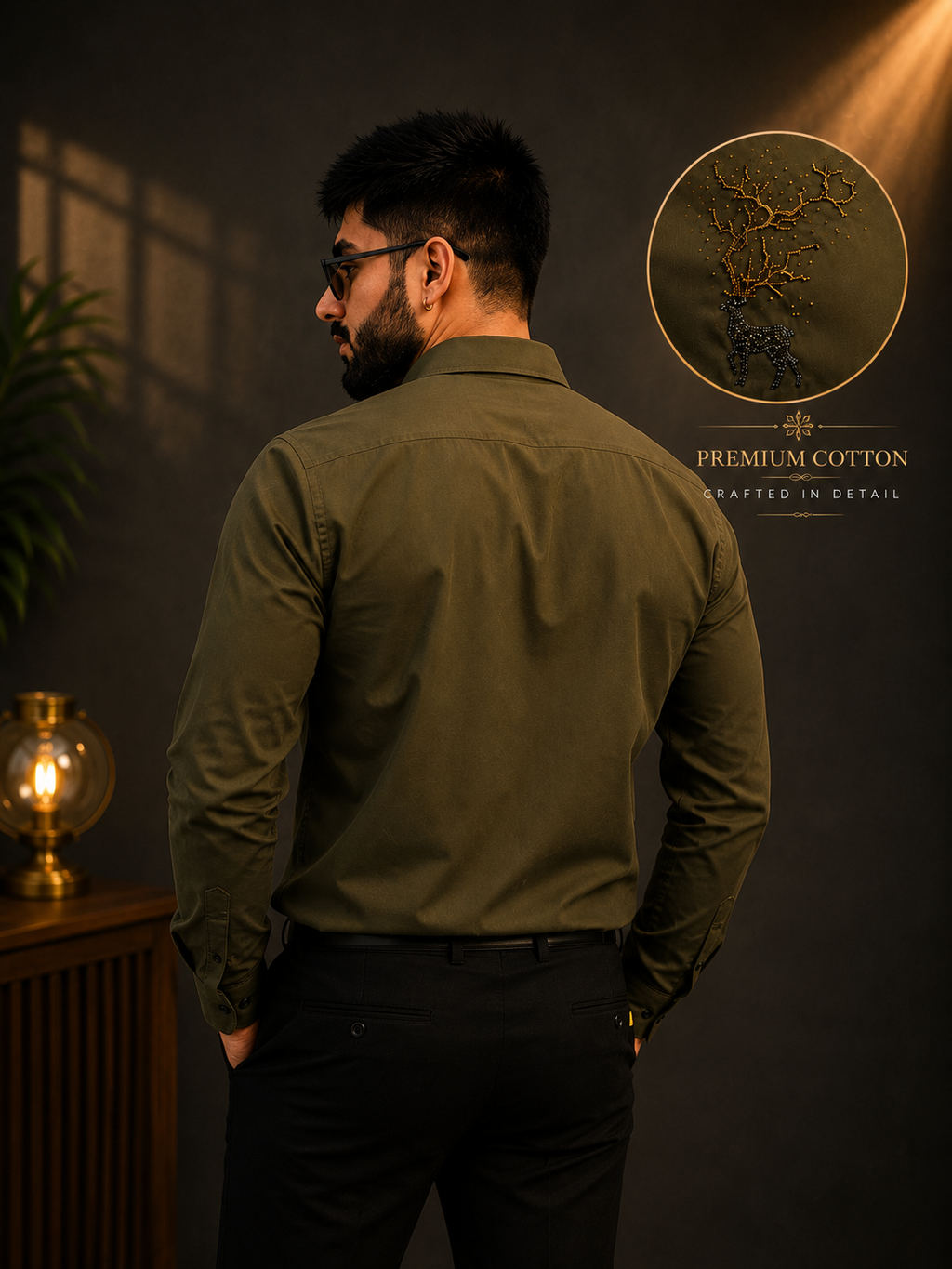 Premium Cotton Embroidered Green Shirt