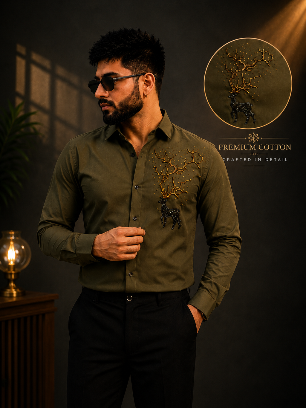 Premium Cotton Embroidered Green Shirt