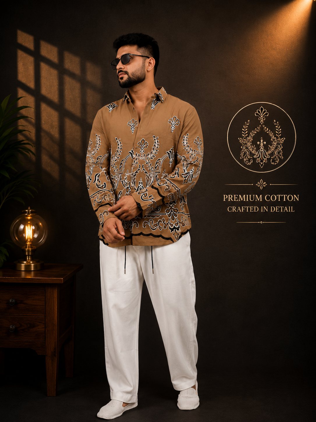 Baroque Pattern Designer Brown Shirt