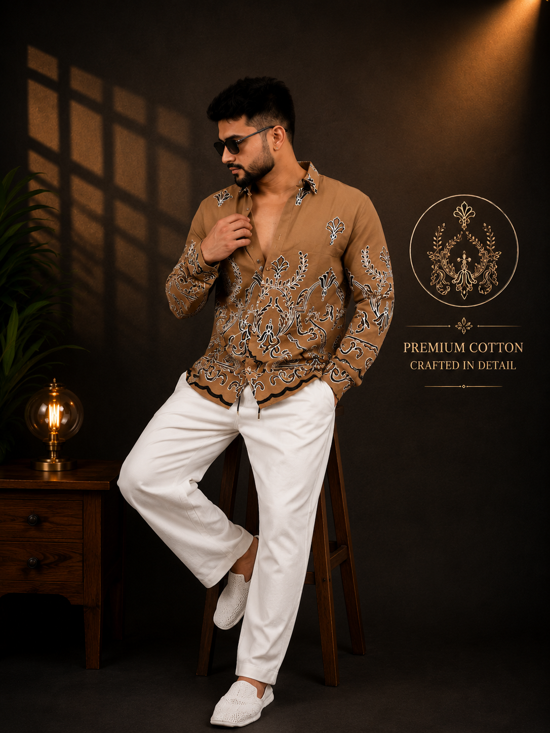 Baroque Pattern Designer Brown Shirt