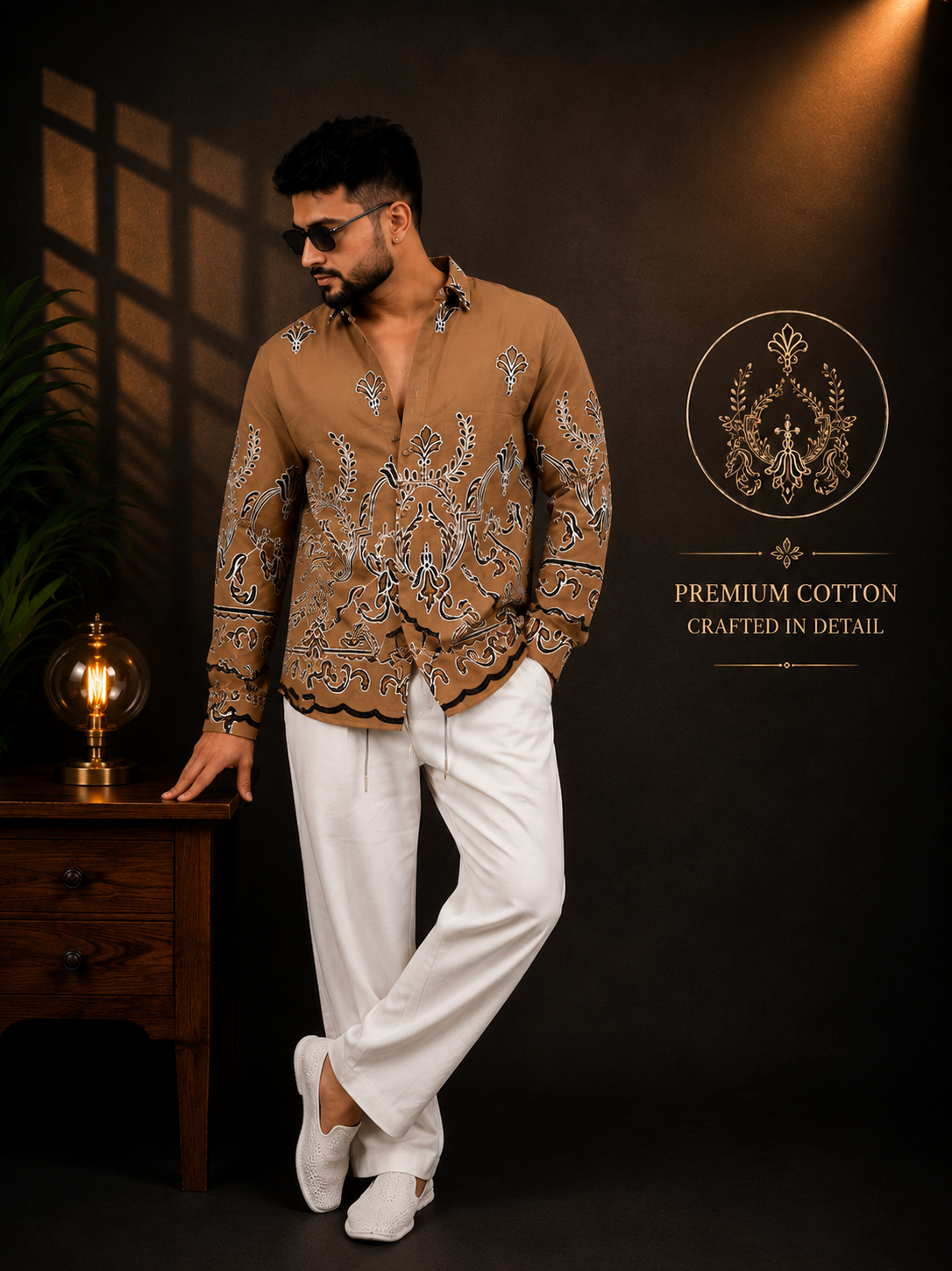 Baroque Pattern Designer Brown Shirt